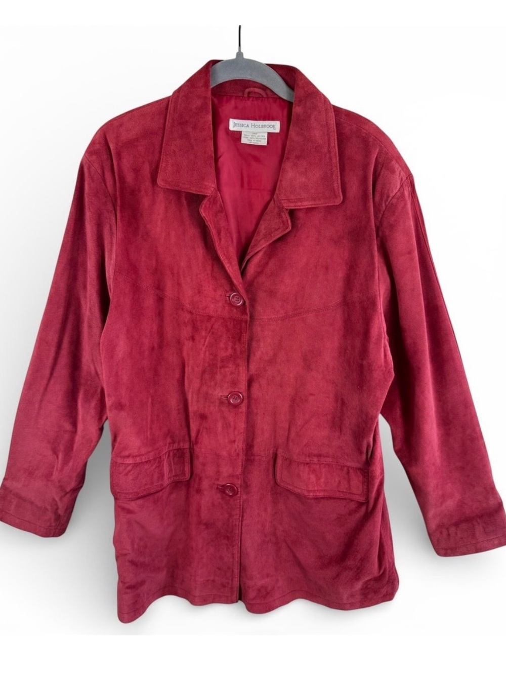 Jessica Holbrook Vintage Red Suede Leather Jacket Button Front Blazer Large